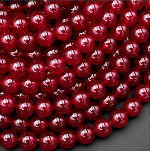 B104. Vibrant Red Jade & White Freshwater Pearl Bracelet Handmade in Maui w/.925 - Picture 5 of 8